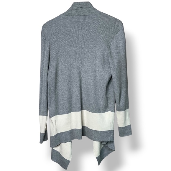 LAUREN RALPH LAUREN Cotton Modal Blend Open Front Cardigan Grey & Cream Sz M - Picture 5 of 11